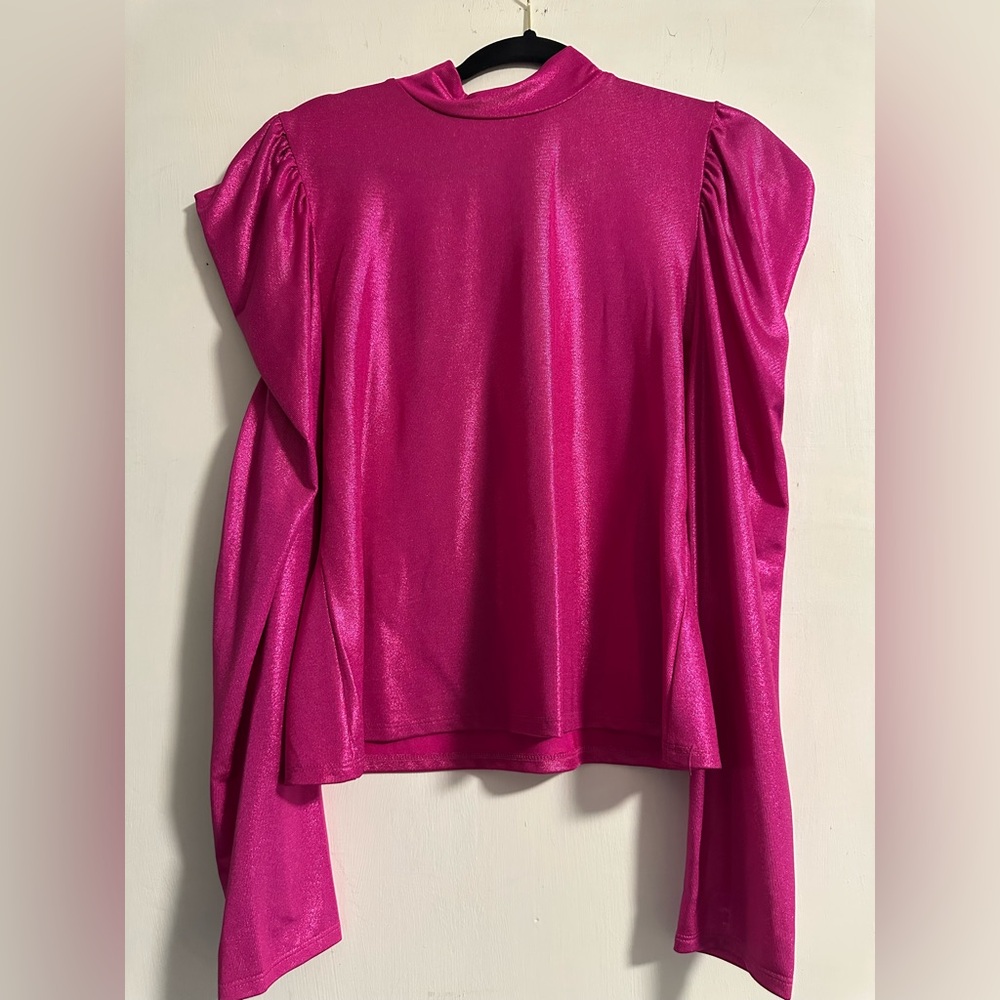 Bar III Pink Boxy Asymmetrical Blouse with Mandarin Collar